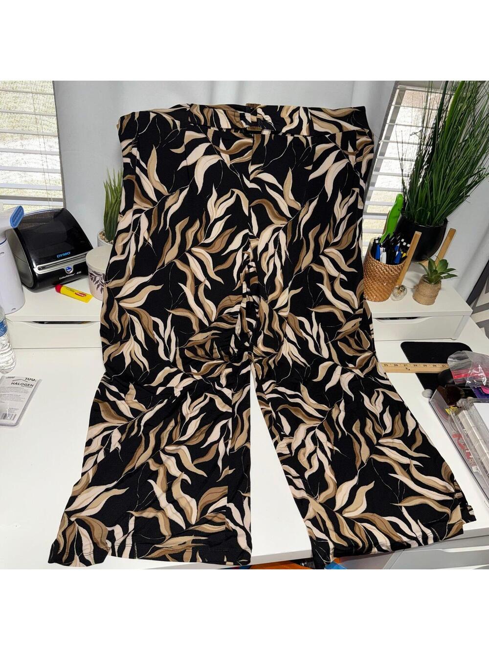 Messini leaf print wide-leg casual pants 3x